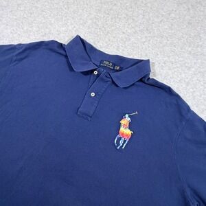 Polo Ralph Lauren Polo Shirt Mens 4XB Navy Blue Good Tie Dye Big Pony Cotton